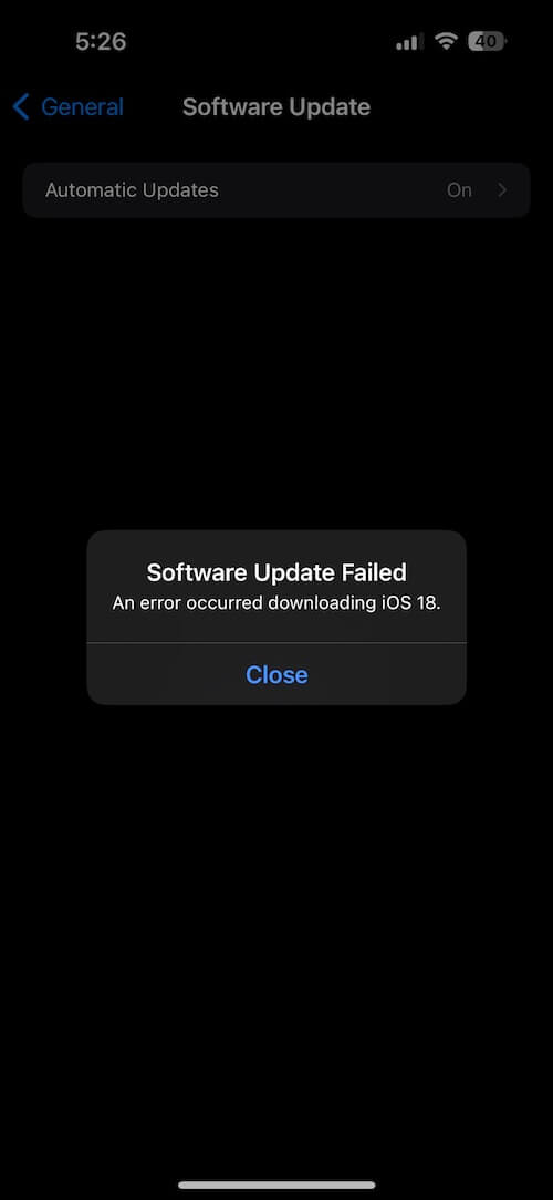 fail update to iOS