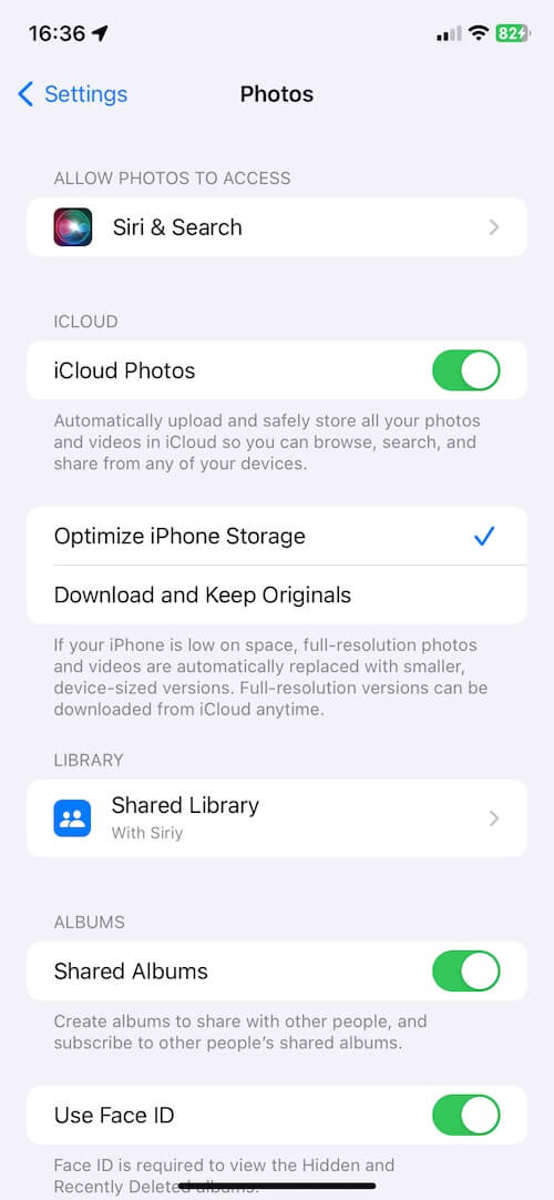 Enable iCloud photos on iPhone