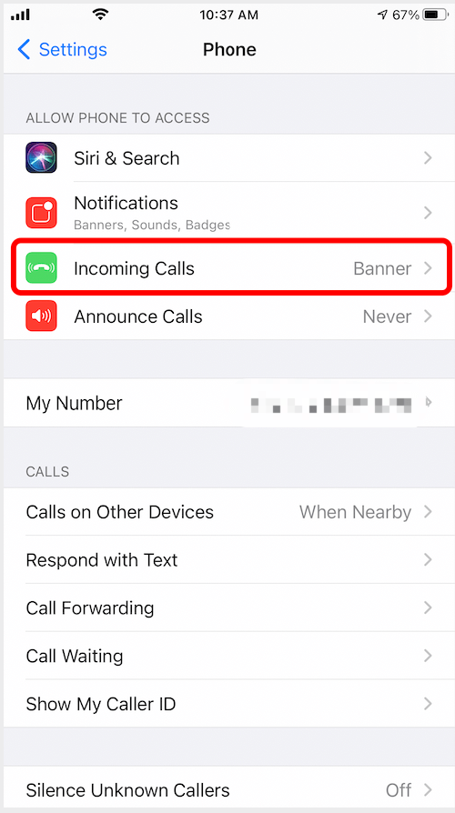 Incoming Calls should be Banner