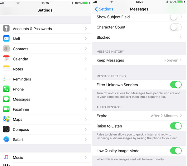 Check iPhone Keep Messages option