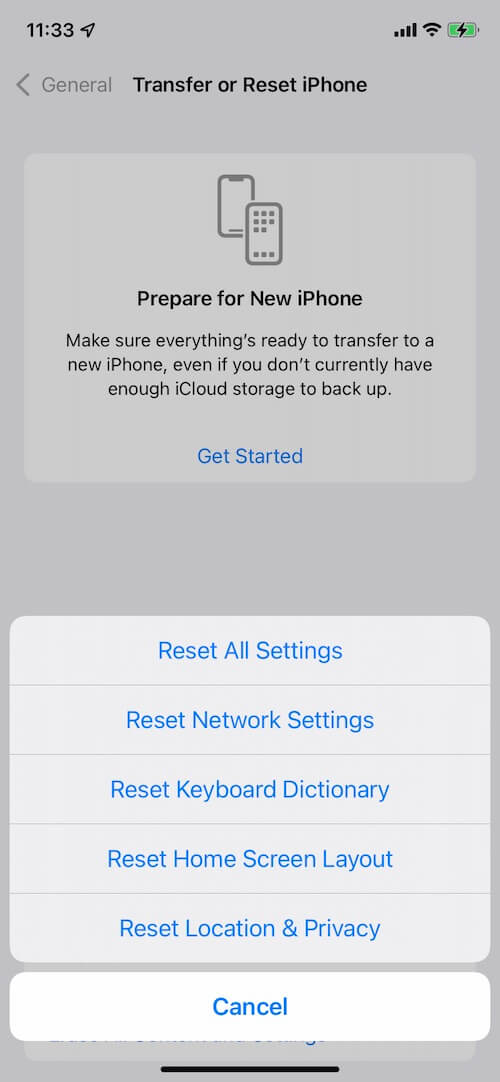 Reset iPhone Network Settings