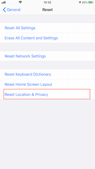 reset privacy on iPhone