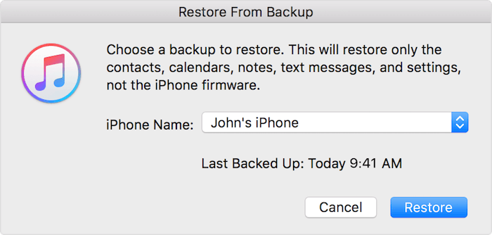 select iPhone backup to restore