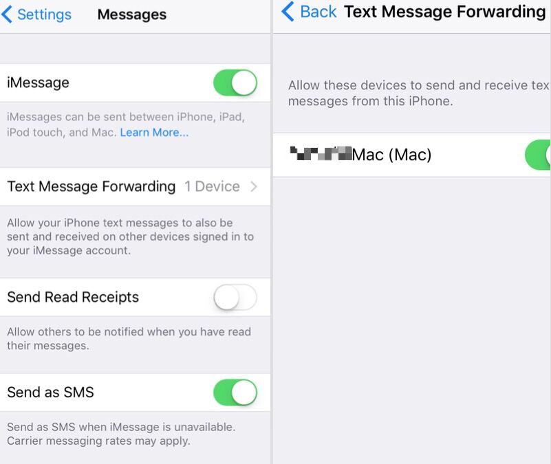 iphone mac text message forwarding