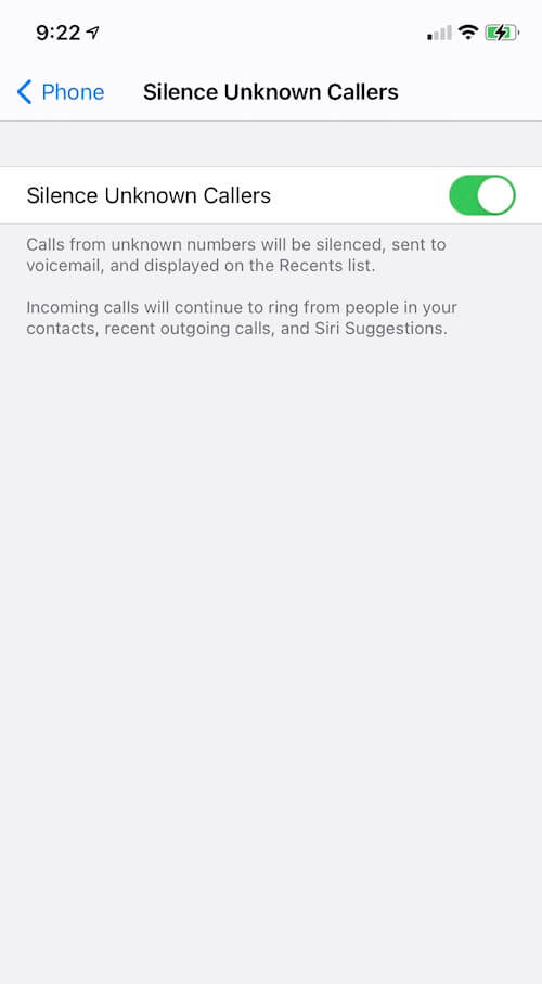silence unknown callers on the iPhone