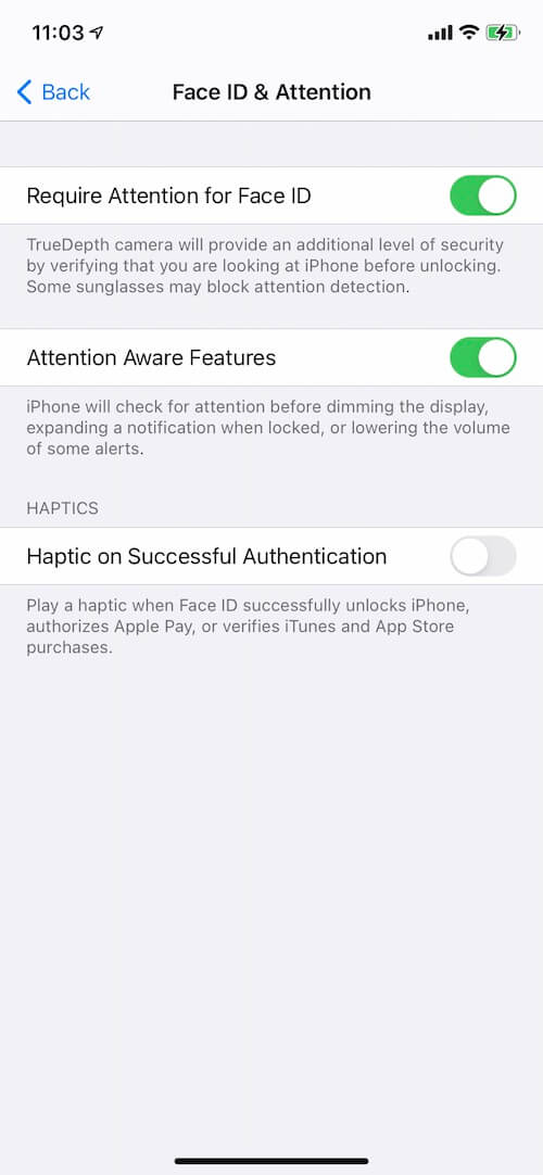 Disable iPhone Attention Aware Features