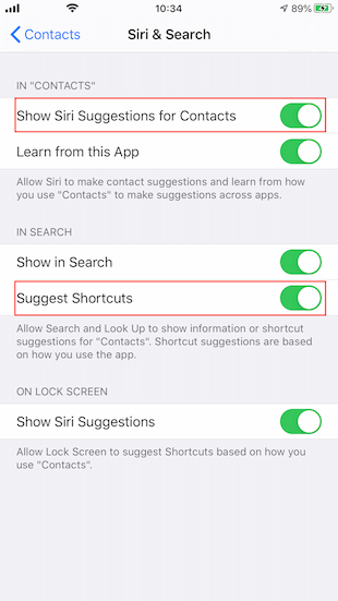 turn off contact suggestion on iPhone