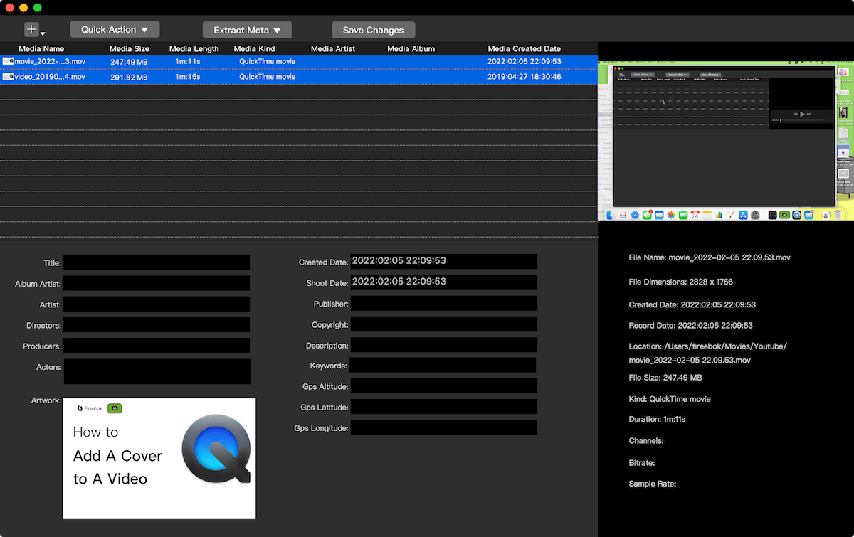 view video capture date with media meta