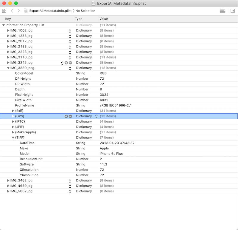 mac export list of files and medata in a directory
