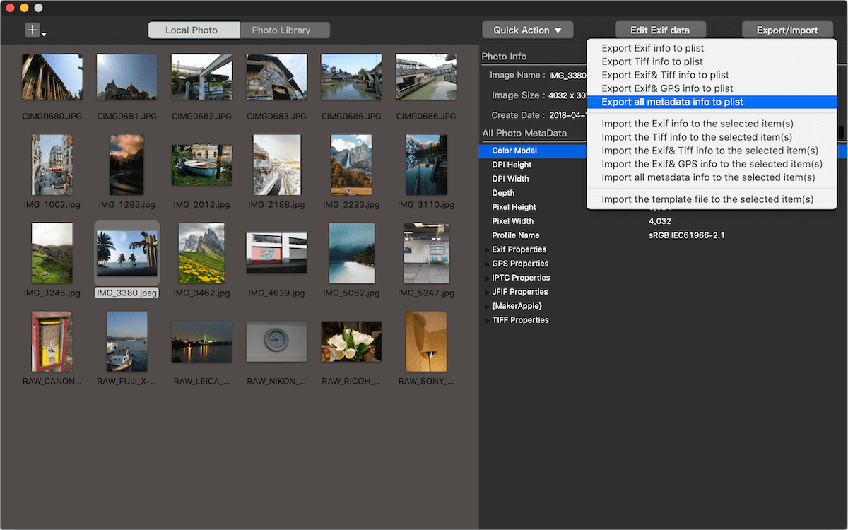 export photo all metadata tag