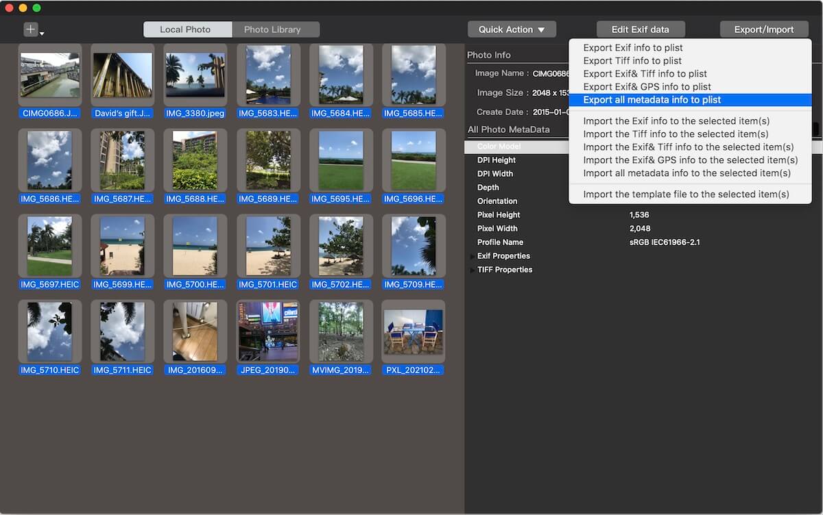 export photo metadata