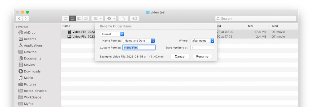 rename files in Finder