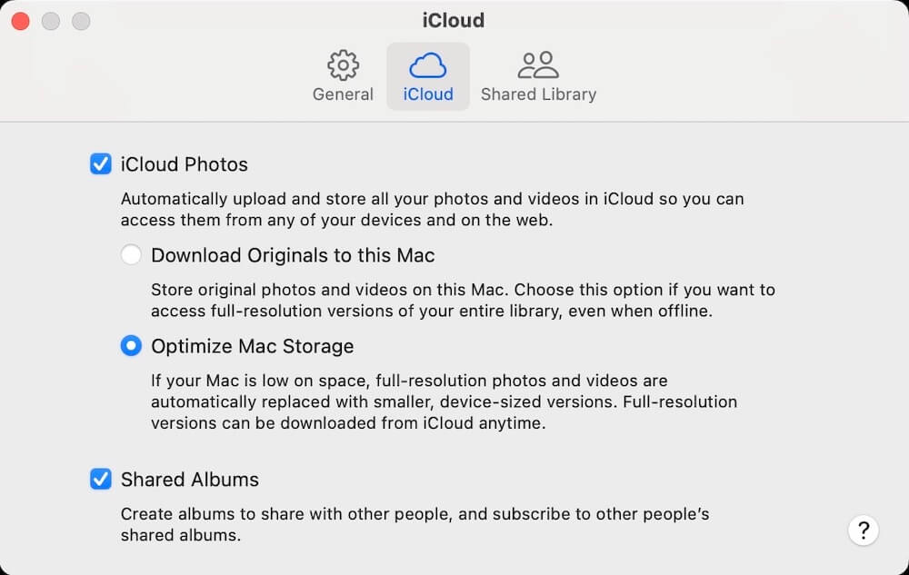 iCloud Photos settings 