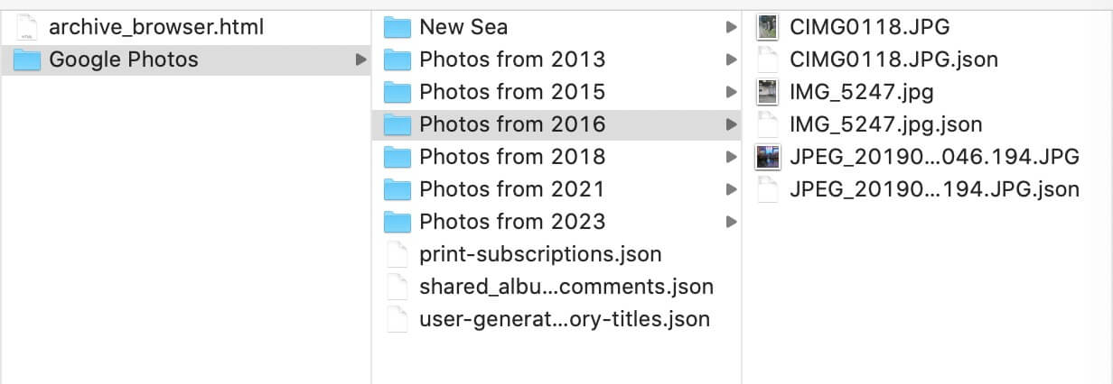 Google Photos Takeout .json files