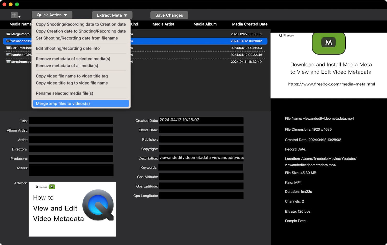 merge xmp files to videos