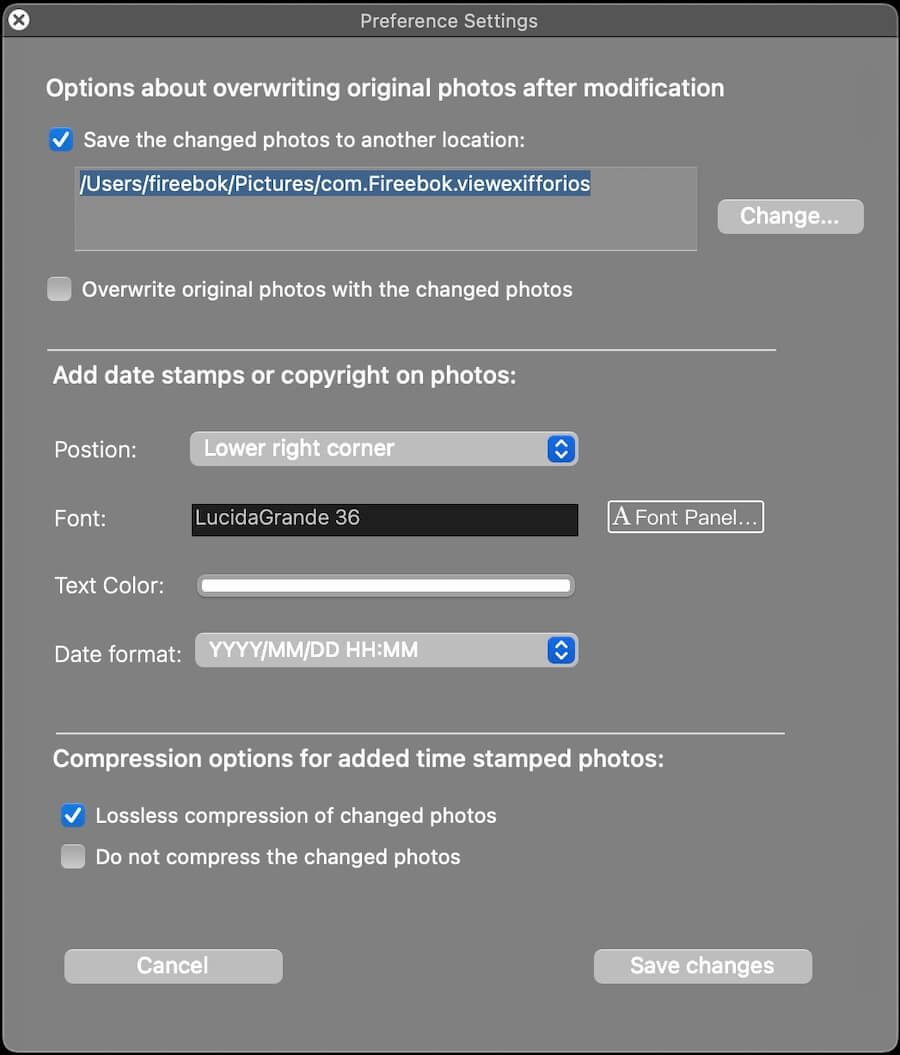 change photo exifer export location