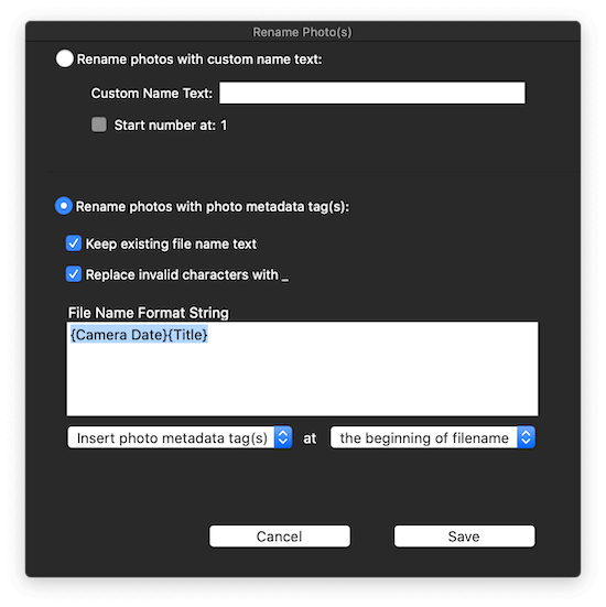 rename photos with metadata tags