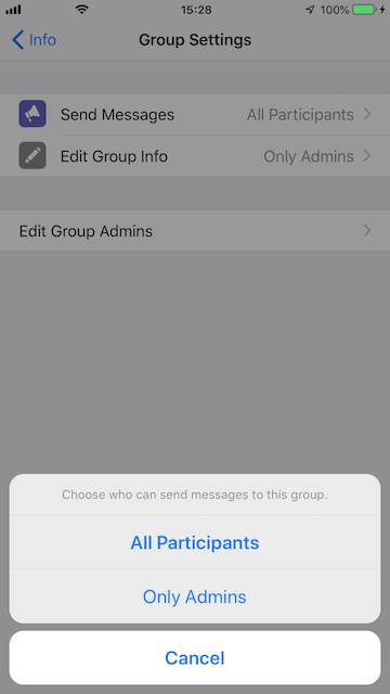 change WhatsApp group settings on iPhone