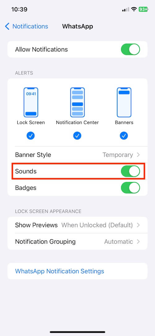 Adjust WhatsApp Sound Settings