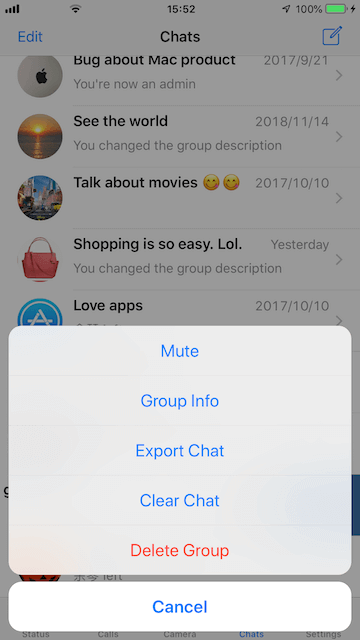 exit WhatsApp group message on iPhone