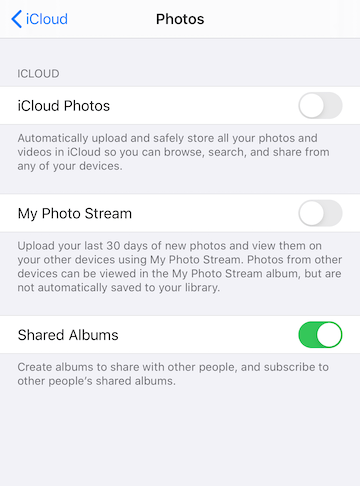 Turn off iCloud photo on iPhone