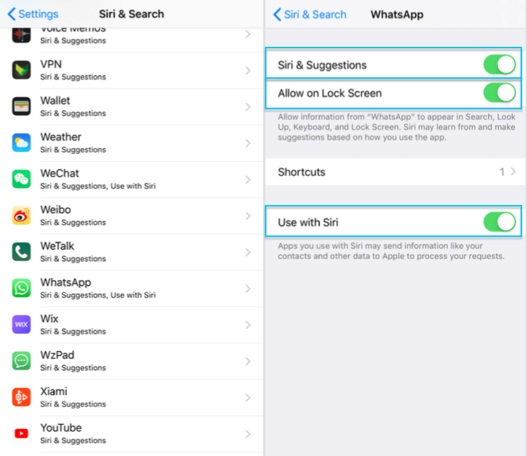 enable siri for WhatsApp