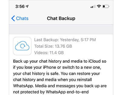 whatapp icloud backup state