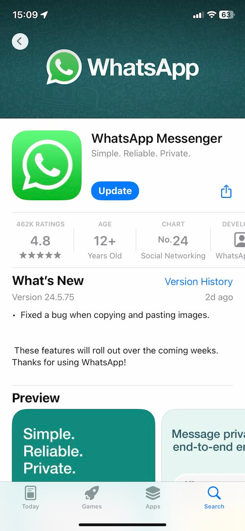 Update WhatsApp in the App Store