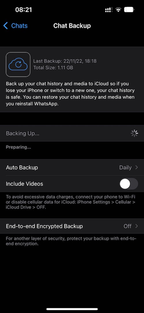 WhatsApp can't backup