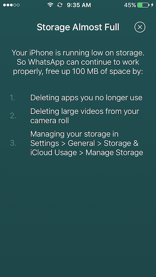 whatsapp storage